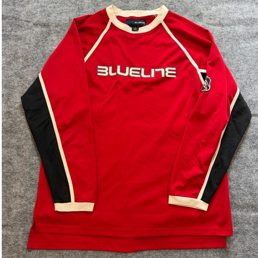 Vintage Blueline NHL Hockey Jersey Mens L Red Black Mesh Long Sleeve Shirt